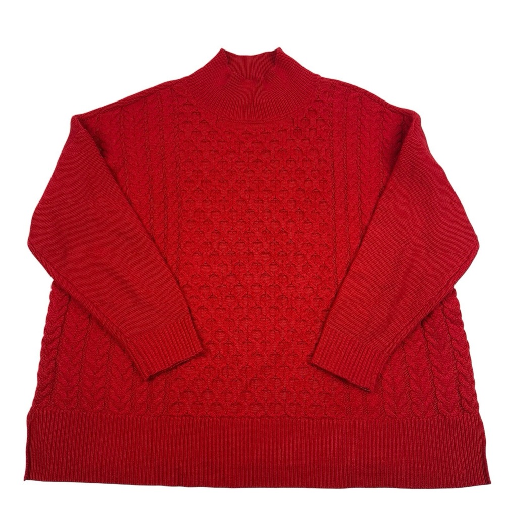 Crown & Ivy Red Mock Neck Chunky Cable Knit Sweater Cotton Acrylic Sz XL